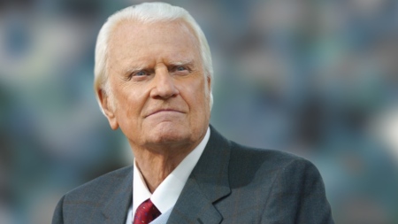 Evangelist Billy Graham, who died in 2018 at 99, features in recent ad campaigns from Evangelicals for Harris.