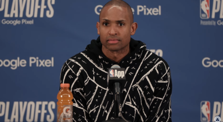 National Basketball Association star Al Horford at a press conference in May 2024. 