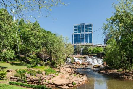 Liberty Bridge at Falls Park in Greenville, South Carolina. 