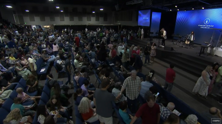 Churchgoers attend the final service of IHOPKC's Forerunner Church on Sunday, May 19, 2024.