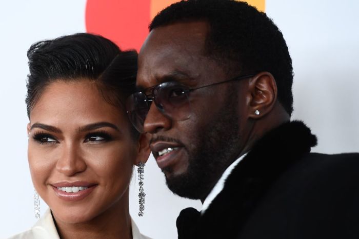 Singer and model Cassie Ventura (L) and rap mogul P Diddy (aka Sean Combs) arrive for the traditionnal Clive Davis party on the eve of the 60th Annual Grammy Awards on January 28, 2018, in New York. 