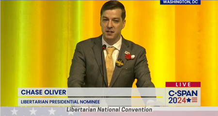 The Libertarian Party nominated Chase Oliver as its presidential candidate at the Libertarian National Convention in Washington, D.C., on May 26, 2024. 