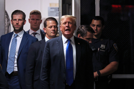 Former U.S. President and Republican presidential candidate Donald Trump speaks to the media during his criminal trial at Manhattan Criminal Court in New York City, on May 30, 2024. 