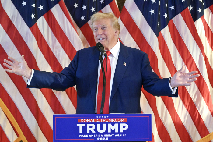 Former U.S. President and Republican presidential candidate Donald Trump speaks during a press conference after being found guilty over hush-money charges at Trump Tower in New York City on May 31, 2024. Donald Trump became the first former U.S. president ever convicted of a crime after a New York jury found him guilty on all charges in his hush money case, months before an election that could see him elected president. 