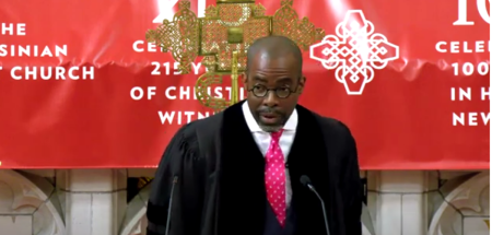 Raschaad Hoggard, executive minister of Abyssinian Baptist Church in Harlem, New York, addresses his congregation, June 2, 2024. 