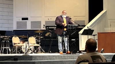 Pastor Voddie T. Baucham preaches about the wickedness of the prevailing culture and the hope of the Gospel during a sermon at Lamar Baptist Church in Arlington, Texas, on June 1, 2024.