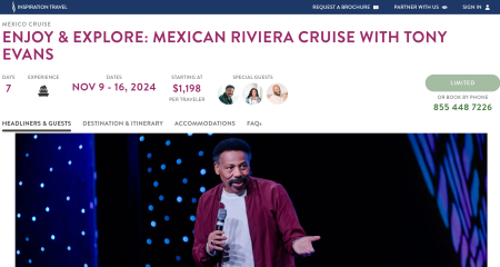 Pastor Tony Evans' Mexican Riviera cruise planned for November 9-16, 2024.