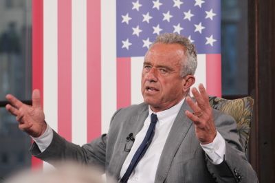 Independent presidential candidate Robert F. Kennedy Jr. talks with host Eric Metaxas in his Manhattan-based conversation series “Socrates in the City” on Tuesday June 25, 2024.