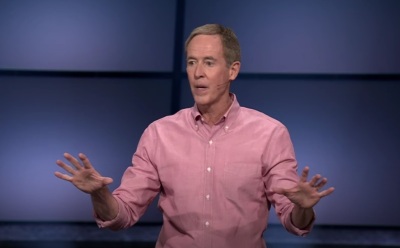 Pastor Andy Stanley preaches a sermon at North Point Community Church of Alpharetta, Ga., June 30, 2024. 