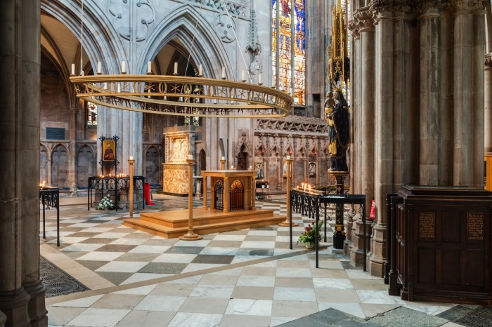 The reestablished shrine of St. Chad inside the centuries-old cathedral in Lichfield, England. 