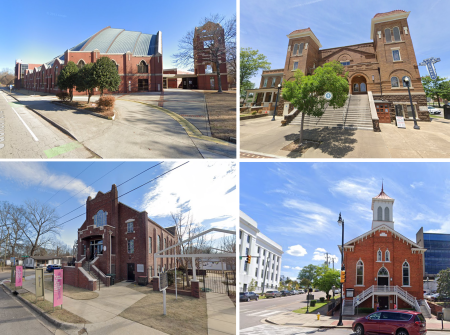 (Clockwise from L-R) : Ebenezer Baptist Church in Atlanta, Ga.; 16th Street Baptist Church in Birmingham, Ala.; Dexter Avenue King Memorial Baptist Church in Montgomery, Ala.; and Bethel Baptist Church in Birmingham, Ala. 