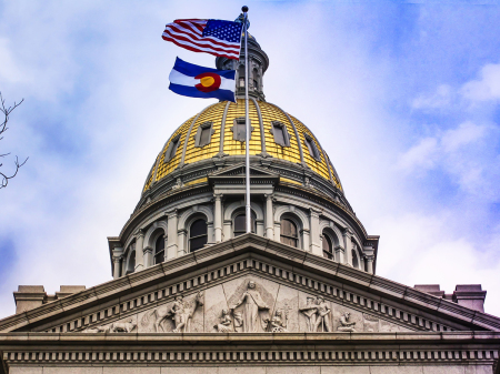 The golden Capitol dome in Denver, Colorado 