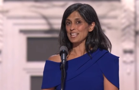 Usha Chilukuri Vance speaks at the Republican National Convention in Milwaukee on July 17, 2024.