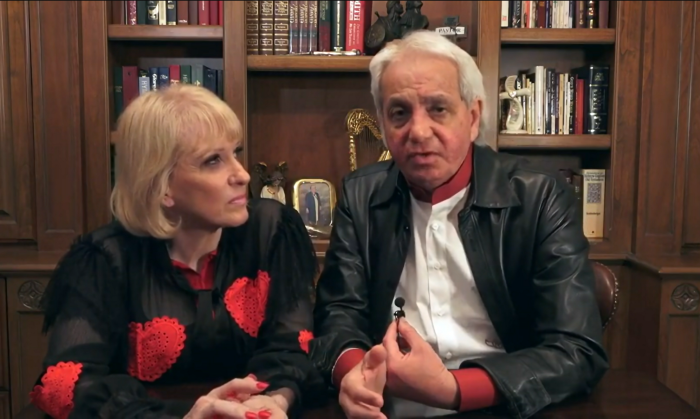 Televangelist Benny Hinn (R) and his estranged wife Suzanne (L).