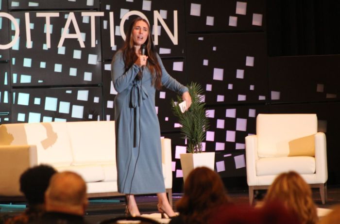 Dani Pinter, senior legal counsel for NCOSE and its law center, speaks at the Coalition to End Sexual Exploitation Global Summit in Washington, D.C., on August 6, 2024.