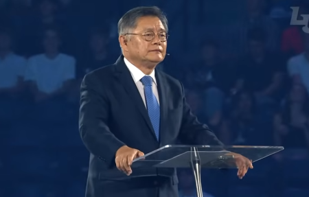 Pastor Hyeon Soo Lim speaks during the convocation at Liberty University on Sept. 6, 2024.