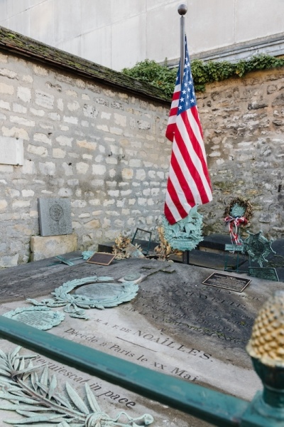 The grave of Marquis de Lafayette in Pippas Cemetery, Paris. 