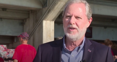 Jerry Falwell, Jr., former president and chancellor of Liberty University, speaks with Lynchburg, Virginia-based outlet WSET News after returning to the Evangelical Christian school's campus for a football game on Saturday, Sept. 14, 2024.