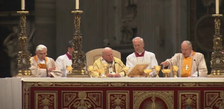 Pope John Paul II celebrating the midnight Mass at Vatican City on Christmas Eve, 2004. 