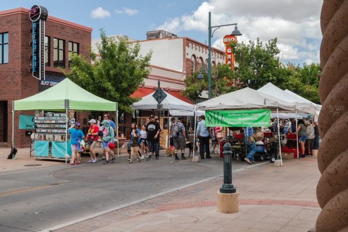 The weekly Saturday farmers market on Main Street in Las Cruces, New Mexico. 