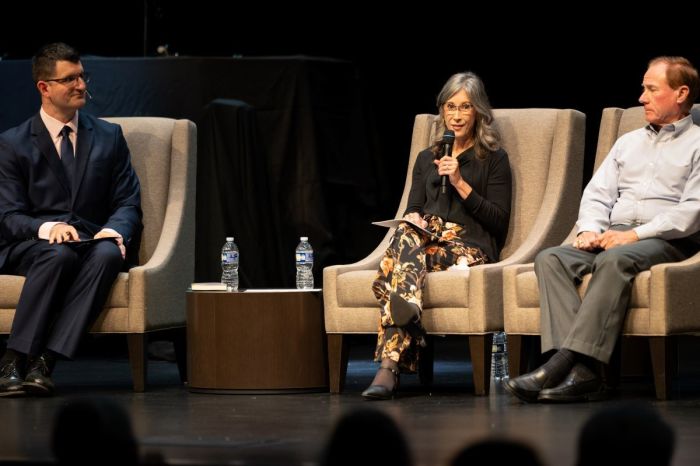 Dr. Susan Ashton-Lazaroae (middle) speaks during the 'Unmasking Gender Ideology II' event at Burke Community Church in Burke, Virginia, on Oct. 6, 2024. She was joined on the panel by Christian Post social commentator and podcaster Brandon Showalter (left) and parent Bill Mahoney (right).