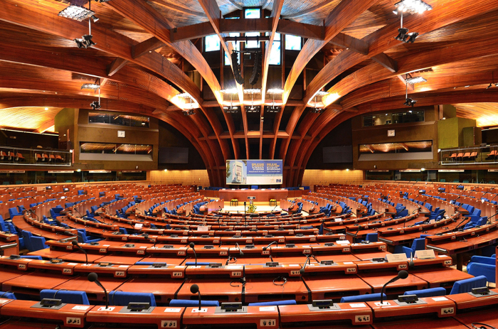 Plenary chamber of the Council of Europe's Palace of Europe in Strasbourg, France, Oct. 8, 2014. 