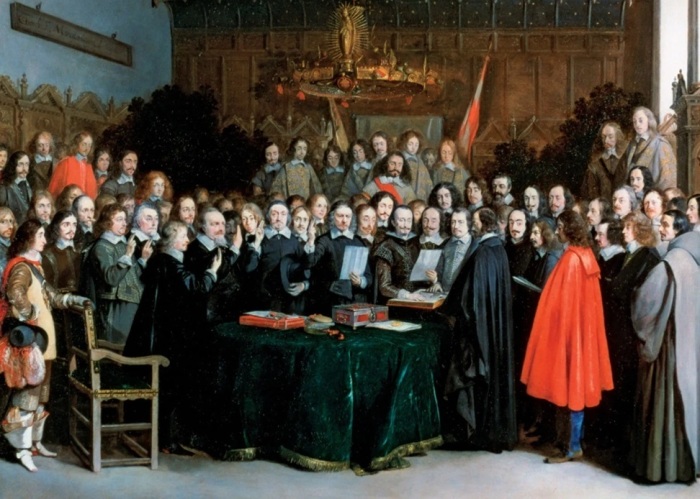 A contemporary depiction of the 1648 Treaty of Westphalia, which ended The Thirty Years' War. 