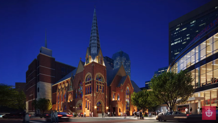 A rendering of the planned reconstruction of First Baptist Church in Dallas, Texas.