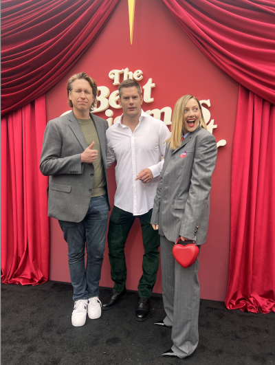 Pete Holmes, Dallas Jenkins and Judy Greer at the premiere of 'The Best Christmas Pageant Ever' in Los Angeles, Calif.