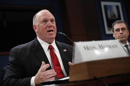 Thomas Homan, acting director of U.S. Immigration and Customs Enforcement, testifies before the House Homeland Security Committee's Border and Marine Security subcommittee on Capitol Hill on May 22, 2018, in Washington, D.C. Republican House members are calling for reform to asylum processes.