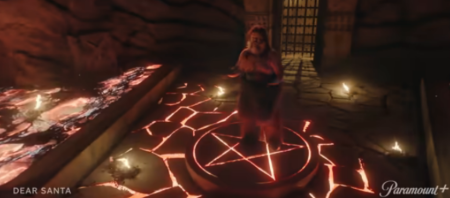 A screenshot of a trailer featuring Jack Black as Satan in 'Dear Santa.'