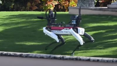 A robotic dog is seen walking the perimeter at President-elect Donald Trump's Mar-a-Lago in Palm Beach, Florida, on Nov. 8, 2024. 