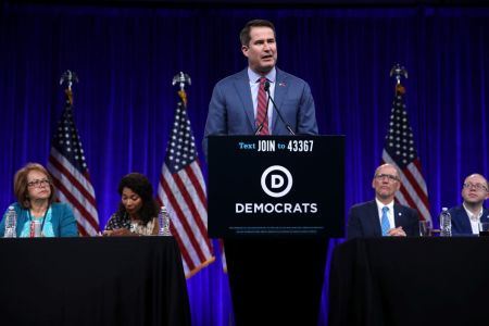 Former Democratic presidential candidate U.S. Rep. Seth Moulton, D-Mass., speaks during the Democratic Presidential Committee (DNC) summer meeting on August 23, 2019 in San Francisco, California. 