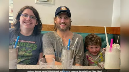 A screenshot showing Anthony Nephew (center) with his two sons, Jacob (left) and Oliver (right). 