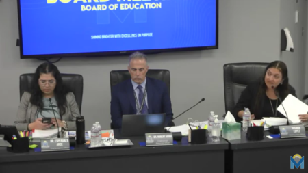 A screenshot of a Moreno Valley Unified School District board meeting on Nov. 12, 2024.