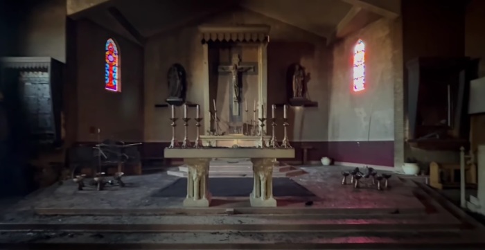 The sanctuary of St. Anthony of Padua Catholic Church in Casa Grande, Arizona, following a fire that was intentionally set on Oct. 18, 2024. 