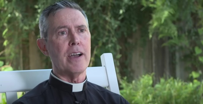 The Rev. Matthew Marino, rector of Trinity Episcopal Church in St. Augustine, Florida, recounts being stabbed on Oct. 23, 2024 in an interview with the Jacksonville-based First Coast News in November 2024. 