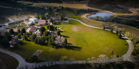 Drone view of Olivet University Riverside campus in Anza, California. 