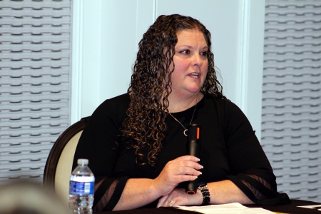 Staca Shehan, vice president at the National Center for Missing & Exploited Children, speaks at the launch of the global anti-human trafficking organization A21's national awareness campaign “Can You See Me?” in New York City on Nov. 25, 2014.