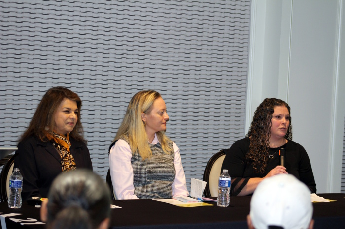 (L-R) Tenaz Dubash of Homeland Security Investigations; Laura Riso, victims' specialist with the FBI New York Office; and Staca Shehan of the National Center for Missing & Exploited Children at the launch of the global anti-human trafficking organization A21's “Can You See Me?” awareness campaign in New York City on Nov. 25, 2024.