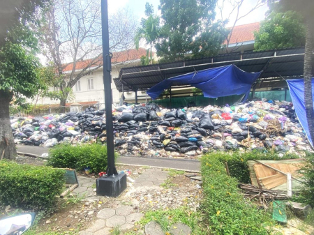 Garbage piled up near St. Antonius Padua Catholic Church in Yogyakarta city, Central Java, Indonesia. 