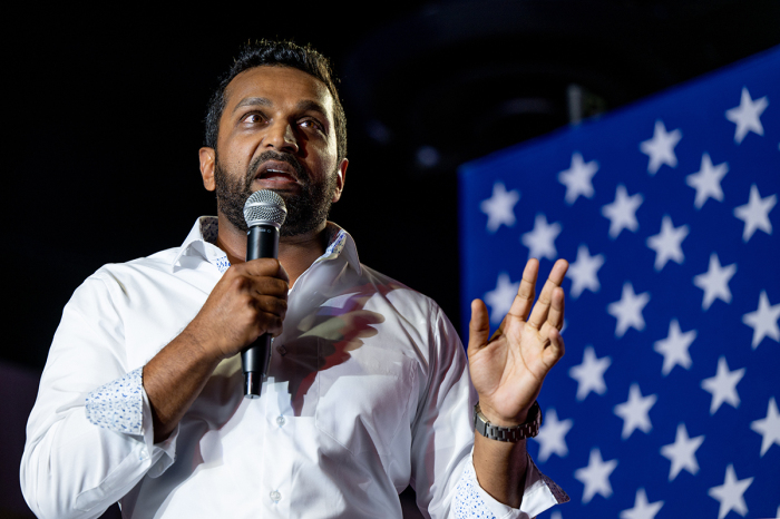 Kash Patel, a former chief of staff to then-acting Secretary of Defense Christopher Miller, speaks during a campaign event for Republican election candidates at the Whiskey Roads Restaurant & Bar on July 31, 2022, in Tucson, Arizona.