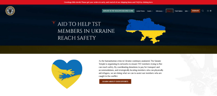 A screenshot of the TST website page 'Aid to help TST members in Ukraine.'