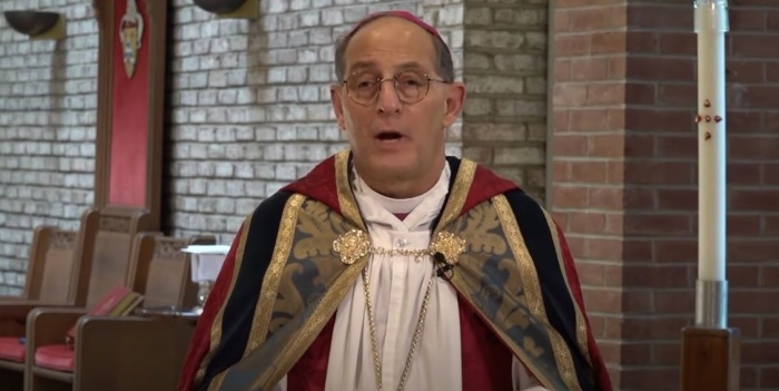 Bishop Lawrence Provenzano of the Episcopal Diocese of Long Island giving a sermon for Pentecost Sunday in May 2021. 