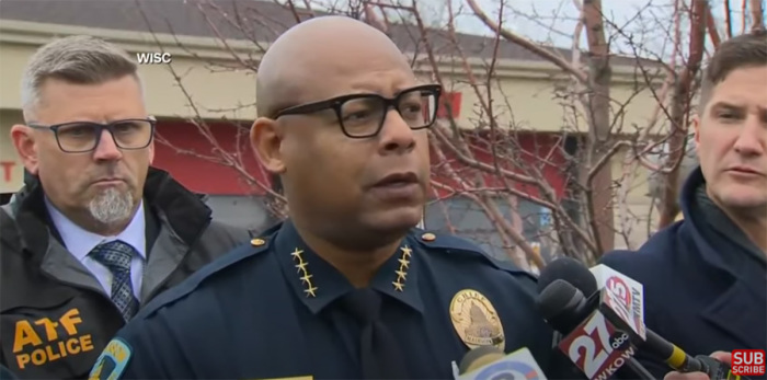 Madison Police Department's Chief of Police Shon F. Barnes speaks to the press following a school shooting that has left five people dead (including the juvenile shooter) and five people injured at Abundant Life Christian School in Madison, Wisconsin, on Dec. 16, 2017. 