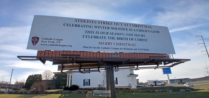 The Catholic League sets up a Christmas billboard in the Madison, Wisconsin area in December 2024 in response to a display by the atheist group Freedom From Religion Foundation. 