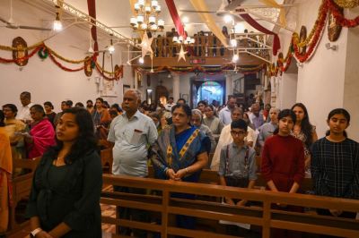 Christians gather for Christmas eve mass at Our Lady of Light church in Chennai, on December 24, 2022.