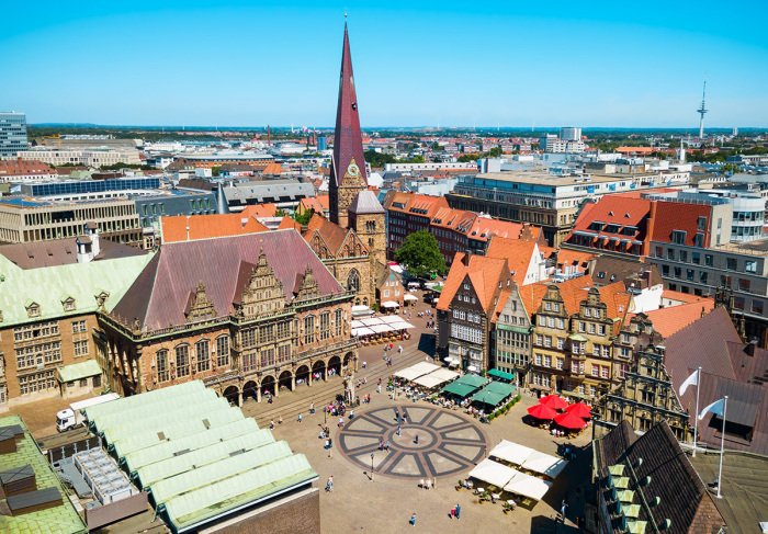 Bremen old town aerial panoramic view in Germany