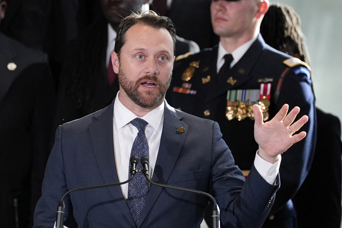 Jason Carter, grandson of former President Jimmy Carter, speaks during a service for former President Jimmy Carter at the Jimmy Carter Presidential Library and Museum in Atlanta, Georgia, on Jan. 4, 2025. Carter, the 39th president of the United States, died at the age of 100 on Dec. 29, 2024, at his home in Plains, Georgia. 