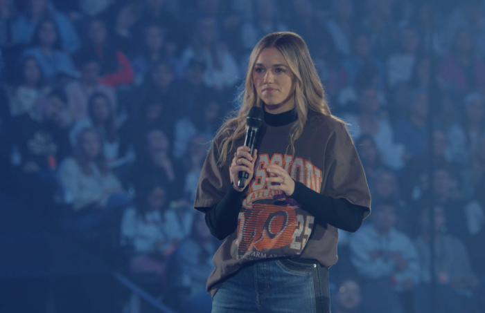 Sadie Robertson Huff speaks at Passion 2025 in Atlanta, Georgia.